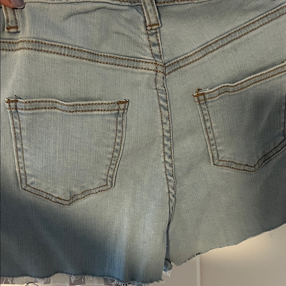 Francesca's Collections Blue Jean Shorts with Star and Stripe Design - Picture 3 of 3
